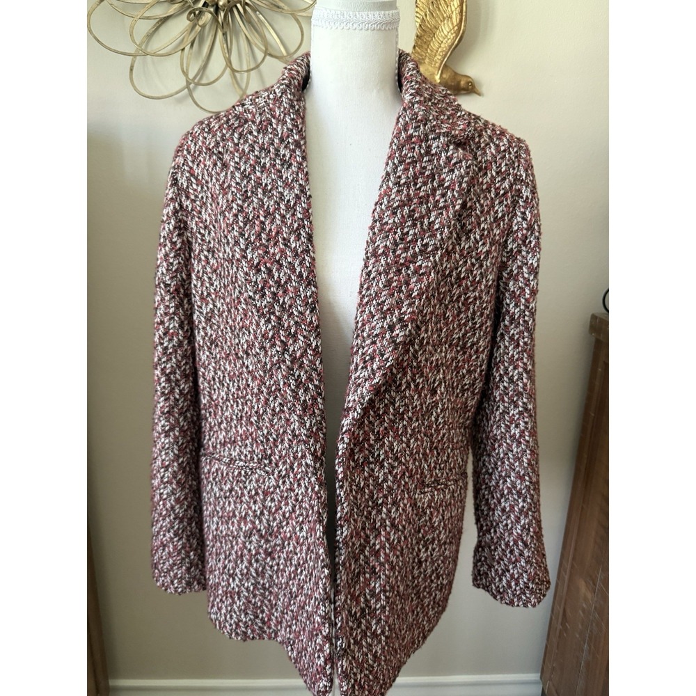 Sam Edelman Tweed Open Front Blazer Jacket Boucle Burgundy Women Small